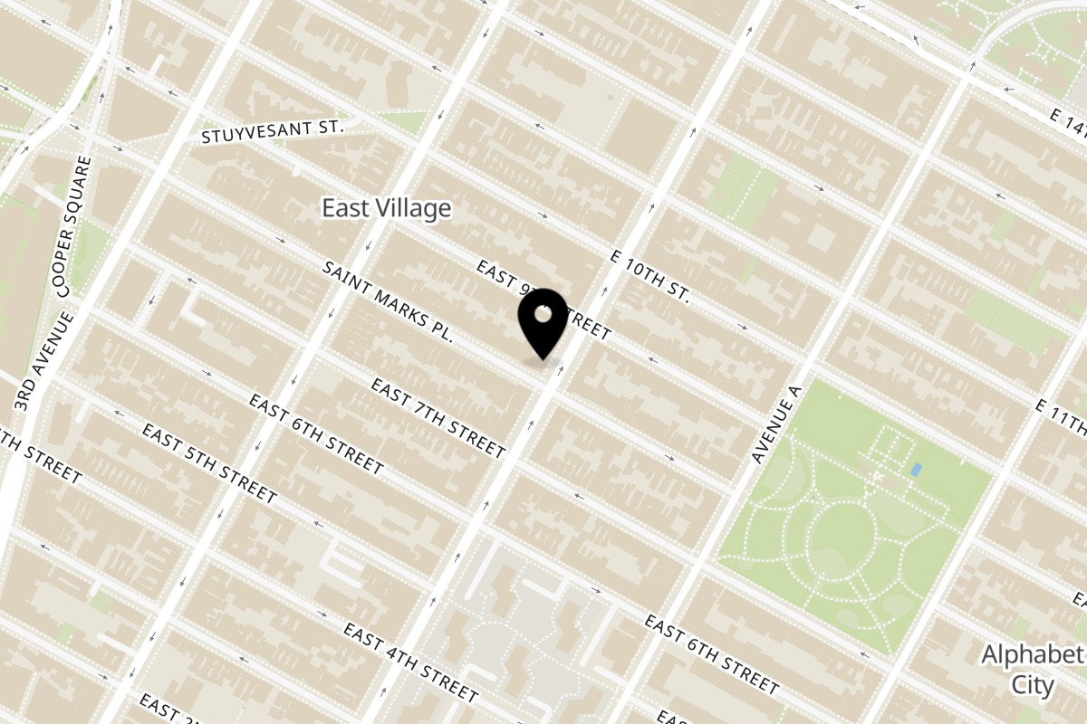 Map showing the location of Stromboli Pizza on 83 St Marks Pl in New York